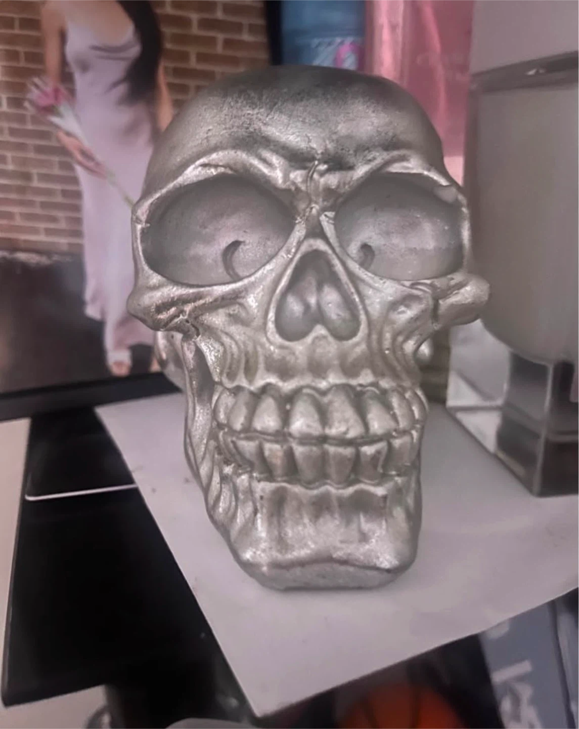 Decorative Silver Human Skull Ornament