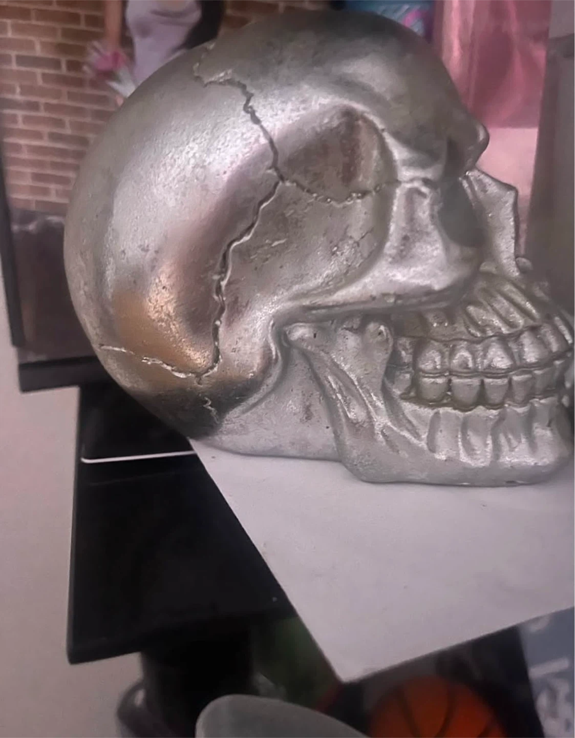 Decorative Silver Human Skull Ornament - photo 2
