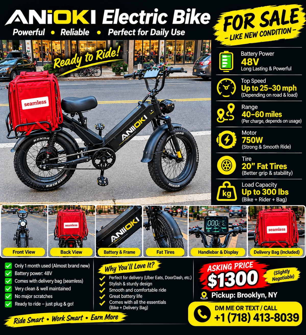 Aniioki Electric Bike with Delivery Bag