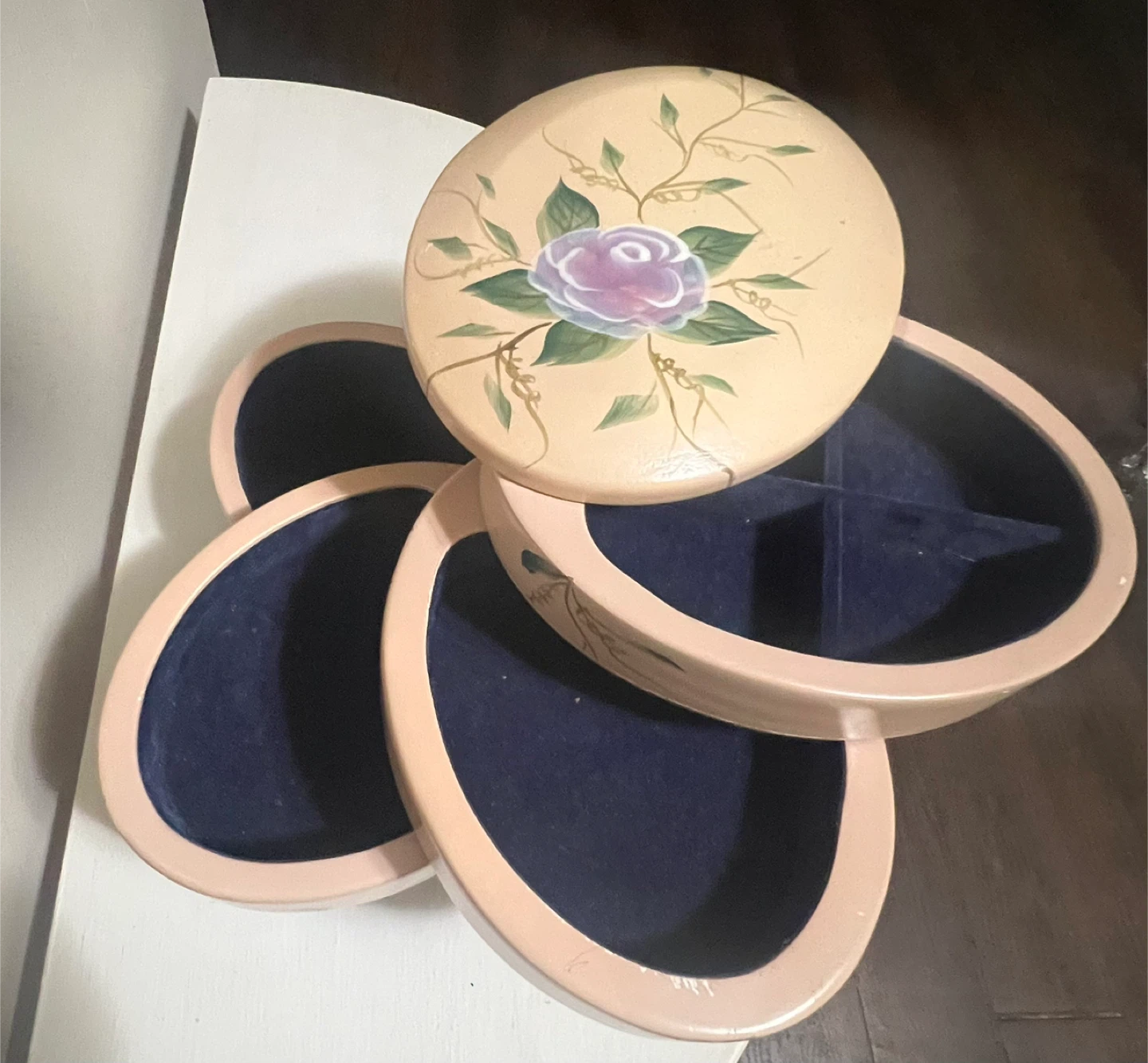 Vintage Calgon Flexzorb 5-Tier Swivel Wooden Jewelry Box - photo 2