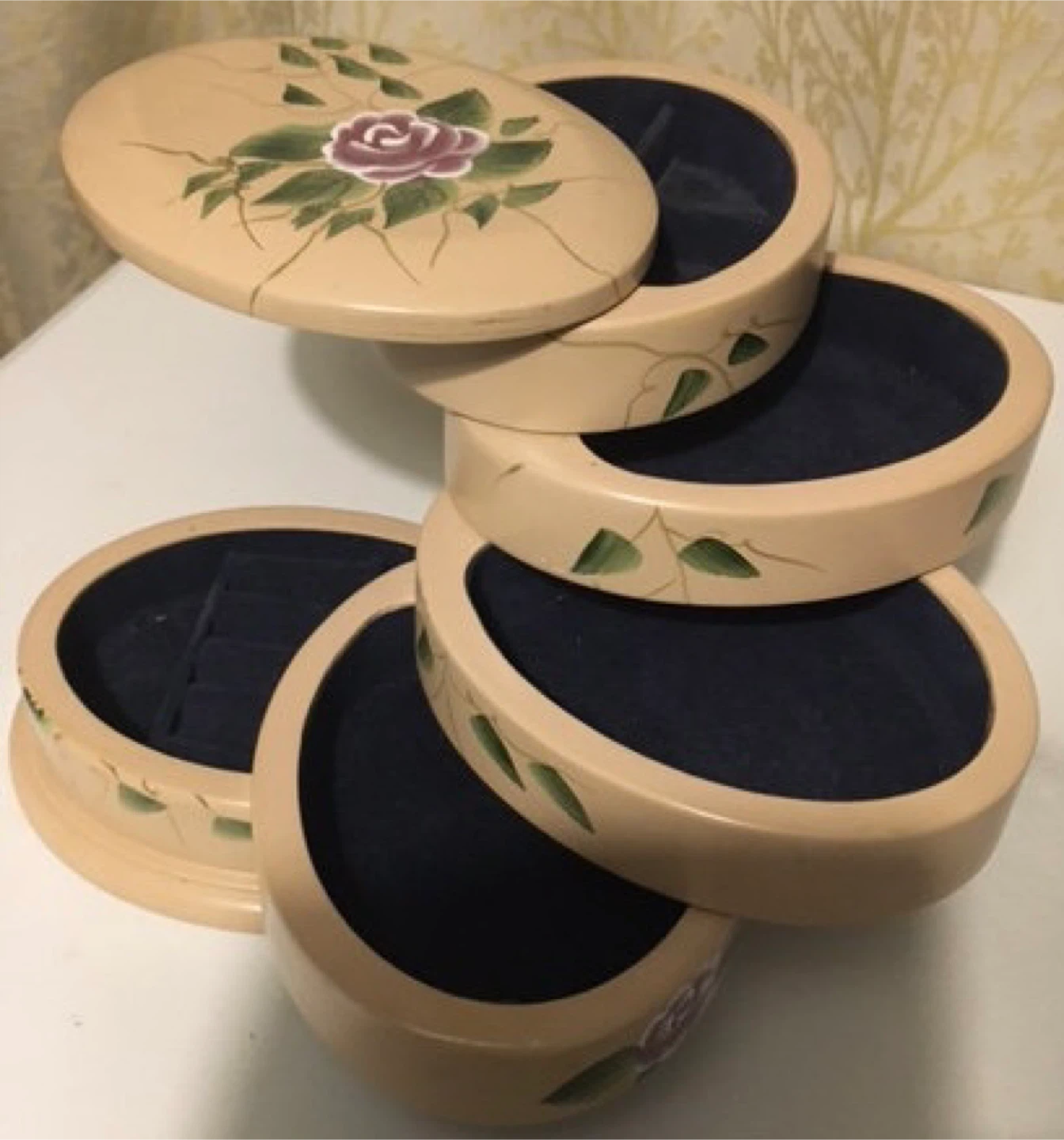 Vintage Calgon Flexzorb 5-Tier Swivel Wooden Jewelry Box