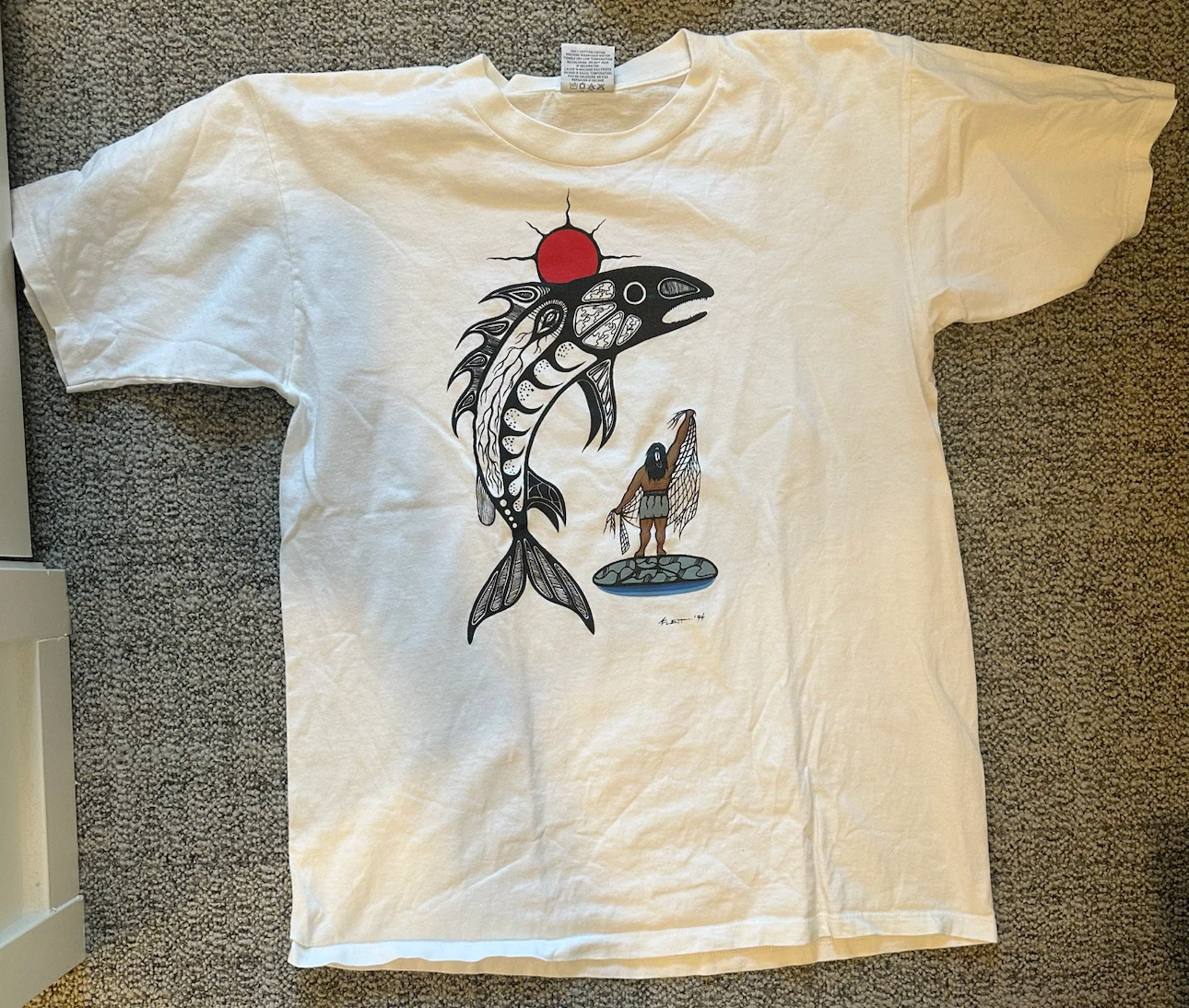 Vintage Gildan Indigenous Art Graphic Print T-Shirt Large