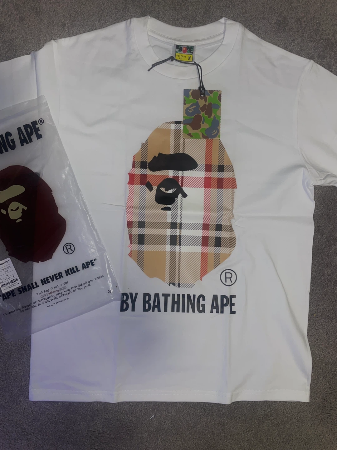 A Bathing Ape Plaid Ape Head T-Shirt White