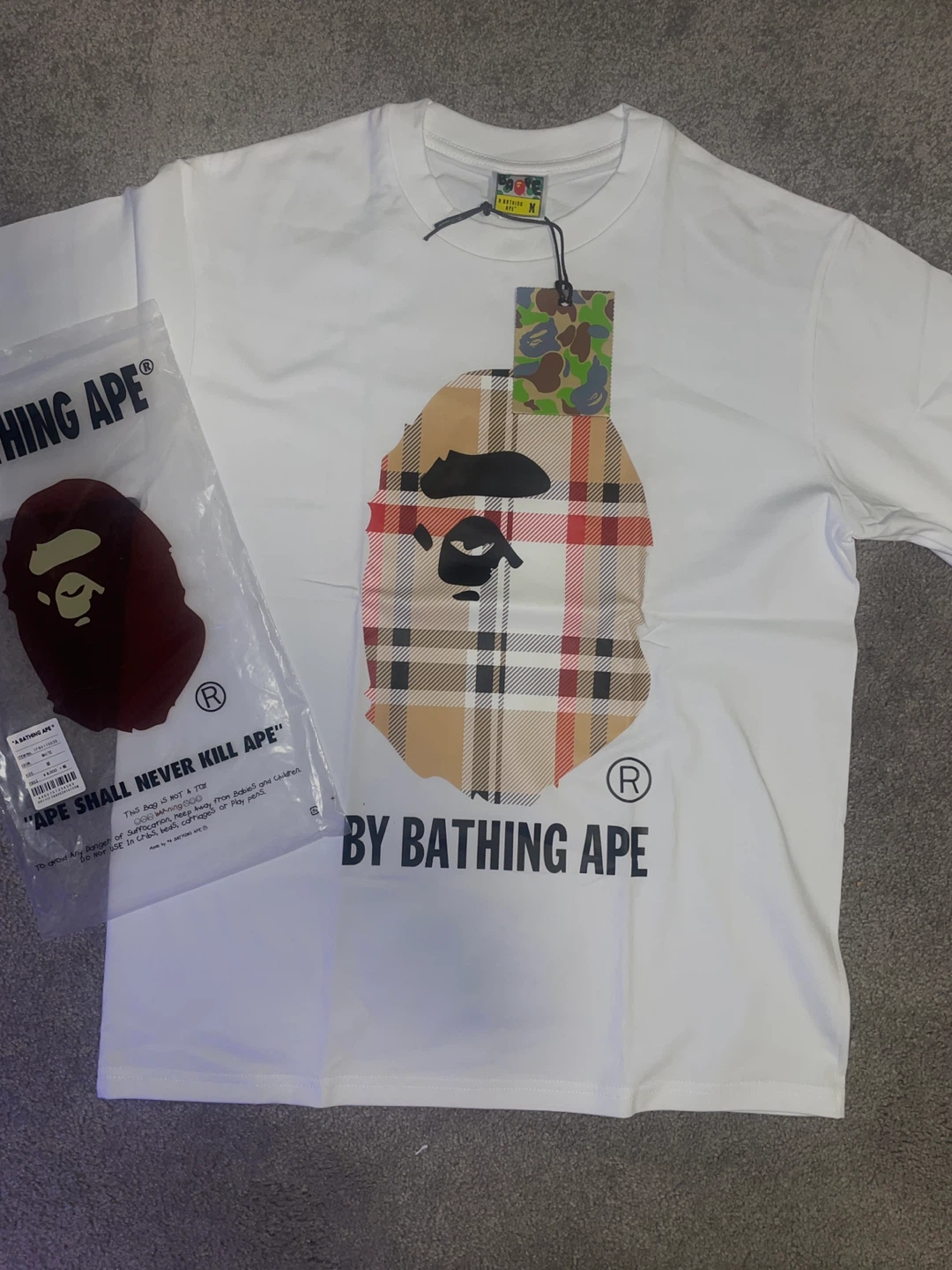 A Bathing Ape Plaid Ape Head T-Shirt White - photo 3