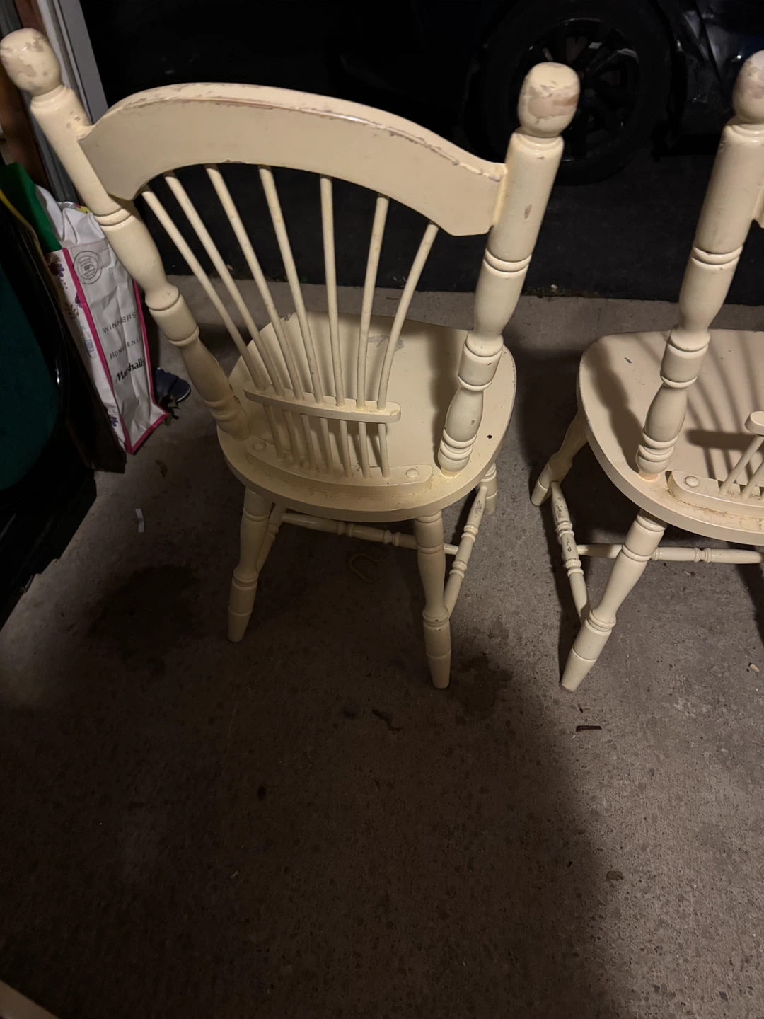 Set of Two Cream Spindle Back Chairs