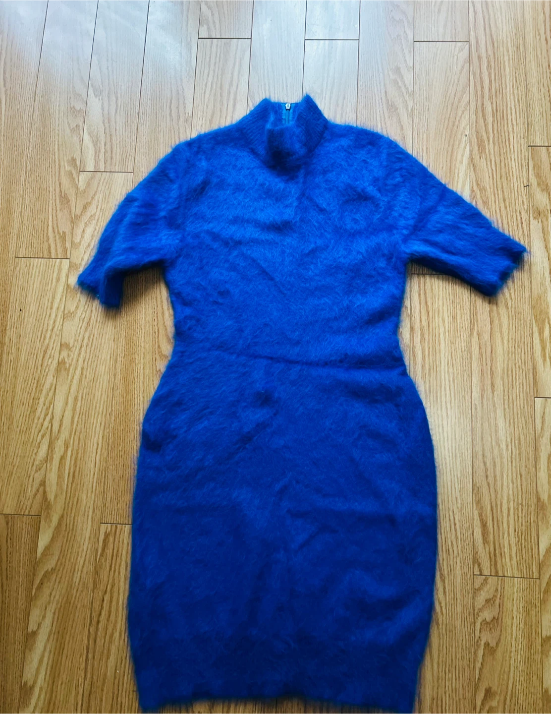 Bright Blue Fuzzy Mock Neck Knit Dress Size S