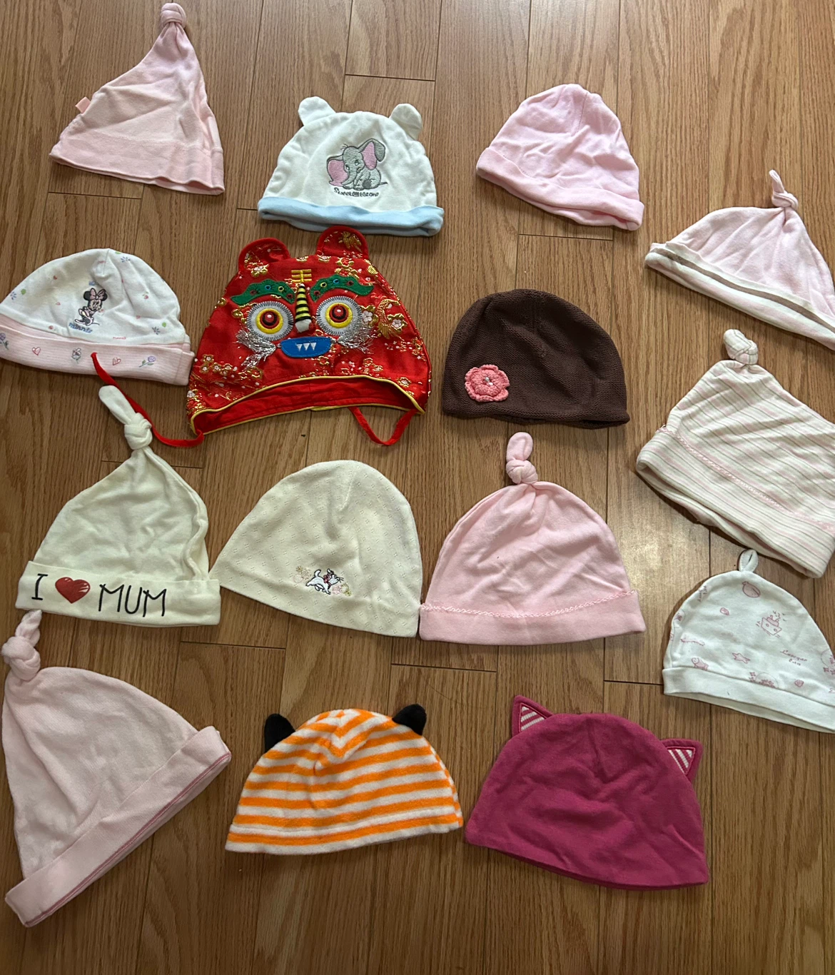 Set of 15 Infant Baby Hats Size 1-3