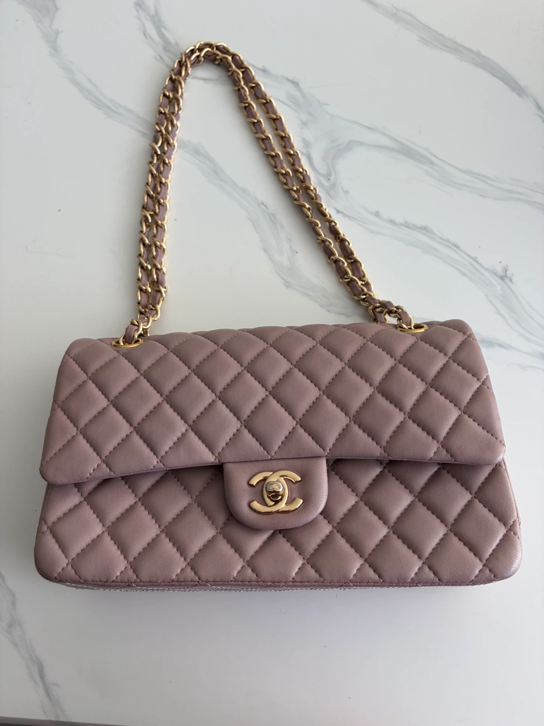 Leather Dusty Rose Quilted Flap Bag