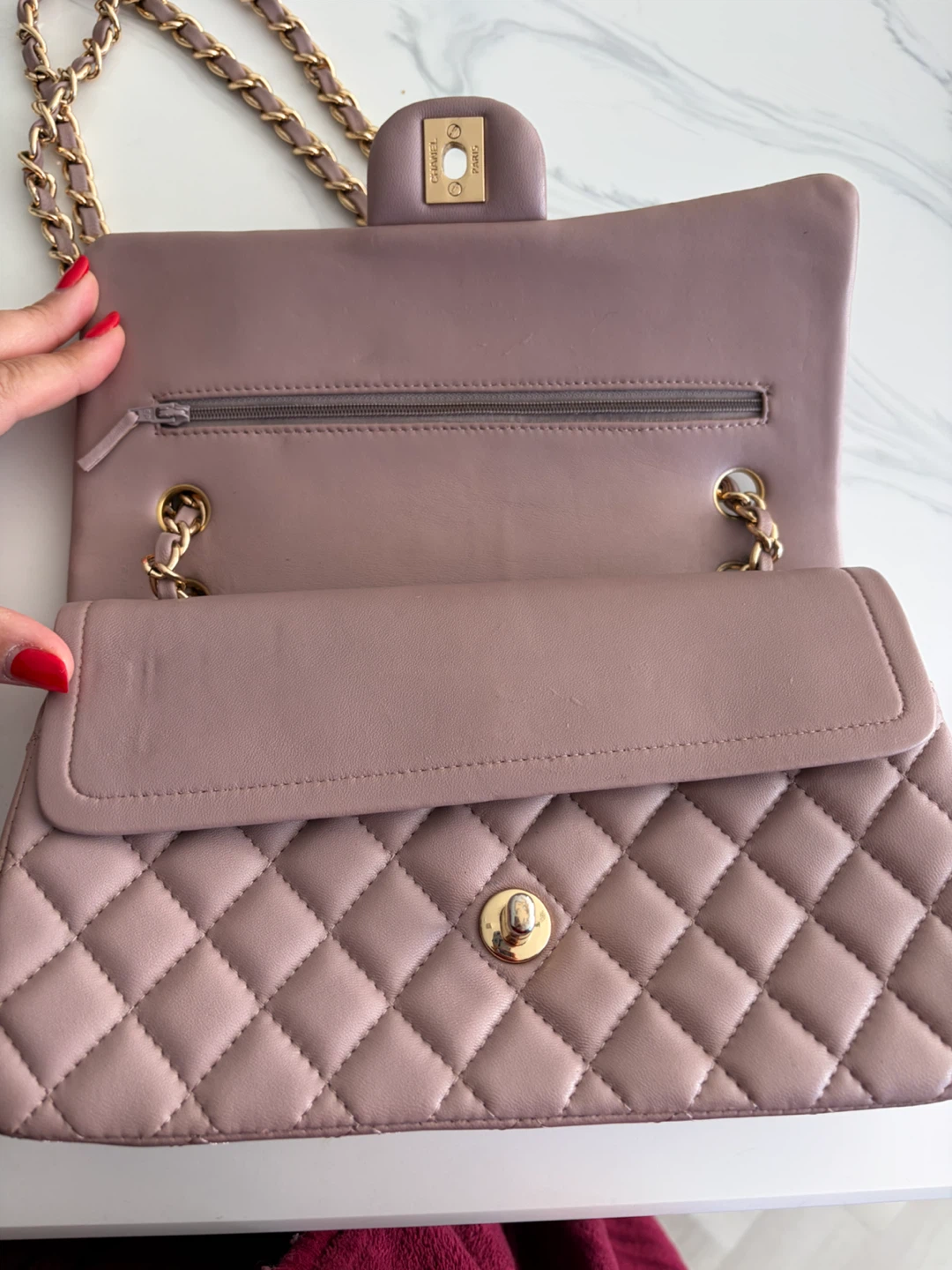 Leather Dusty Rose Quilted Flap Bag - photo 4