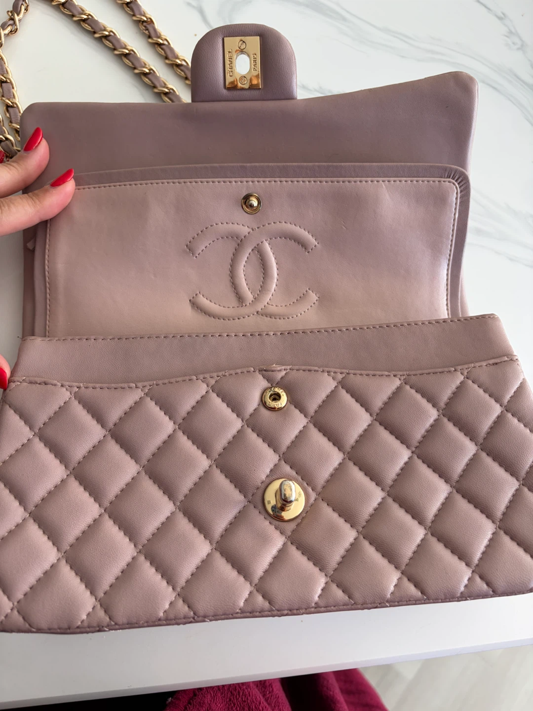 Leather Dusty Rose Quilted Flap Bag - photo 5