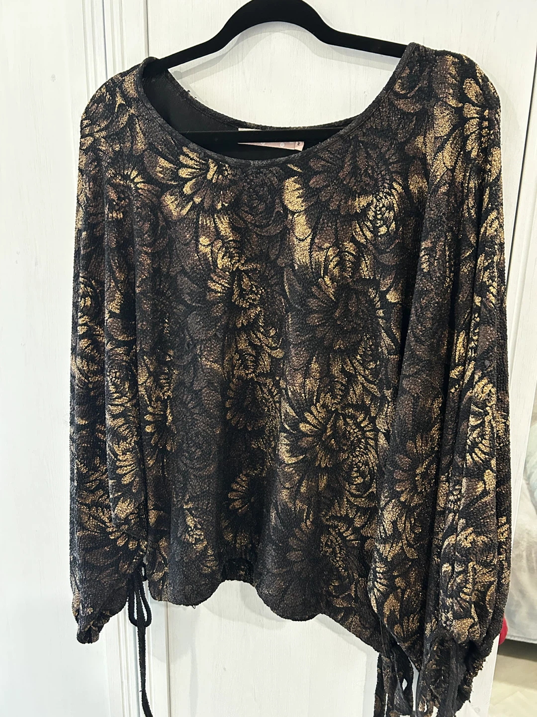 Black and gold floral long sleeve blouse