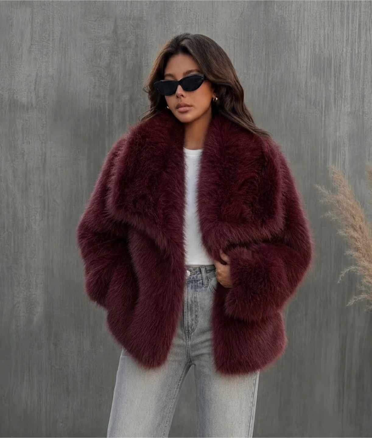 Burgundy Faux Fur Jacket