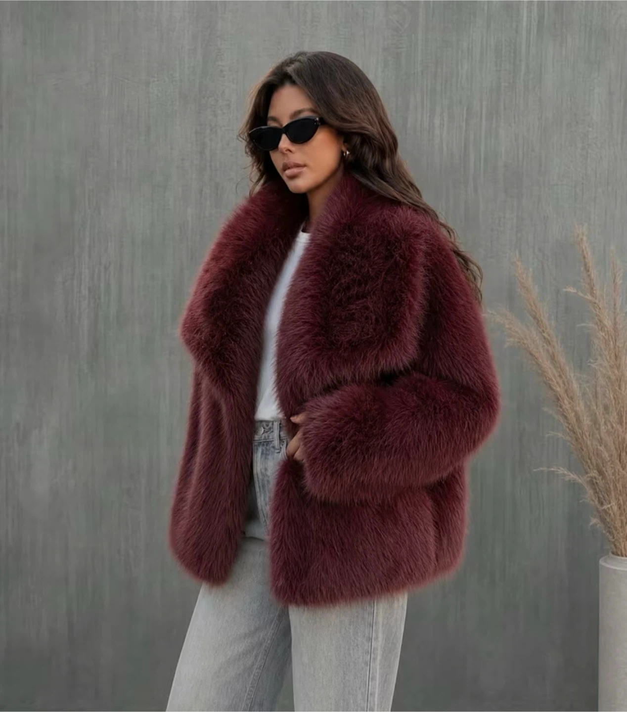 Burgundy Faux Fur Jacket - photo 2