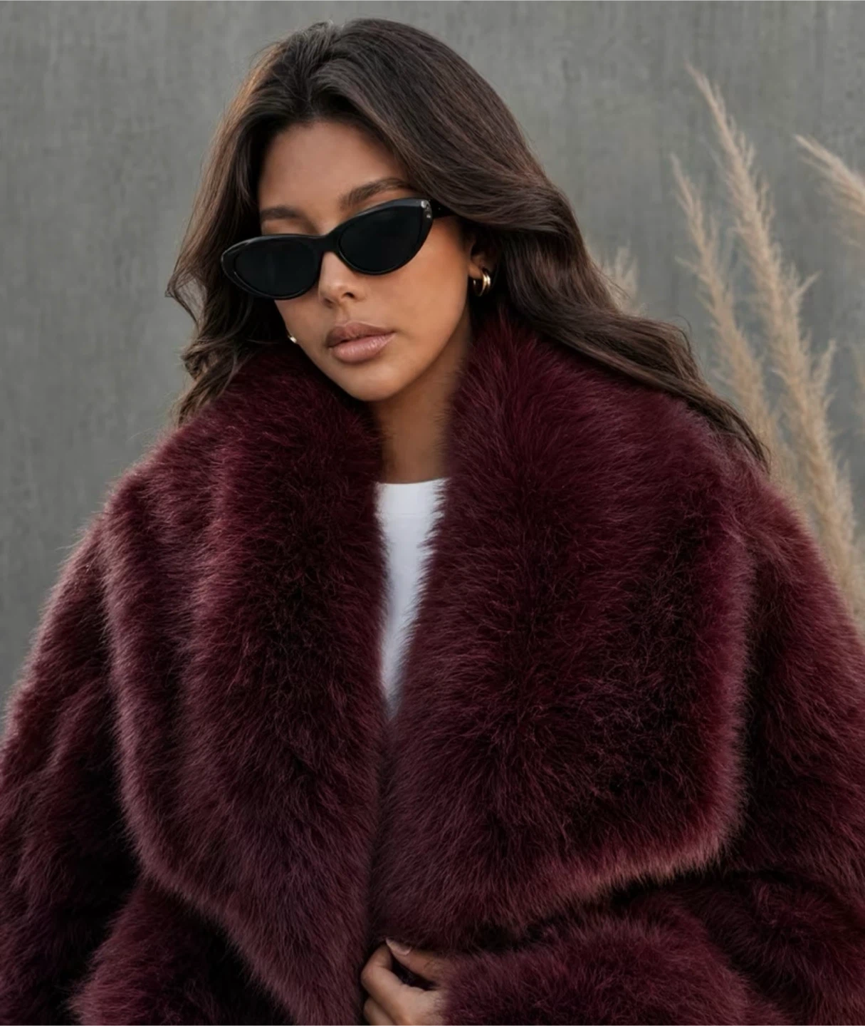 Burgundy Faux Fur Jacket - photo 3