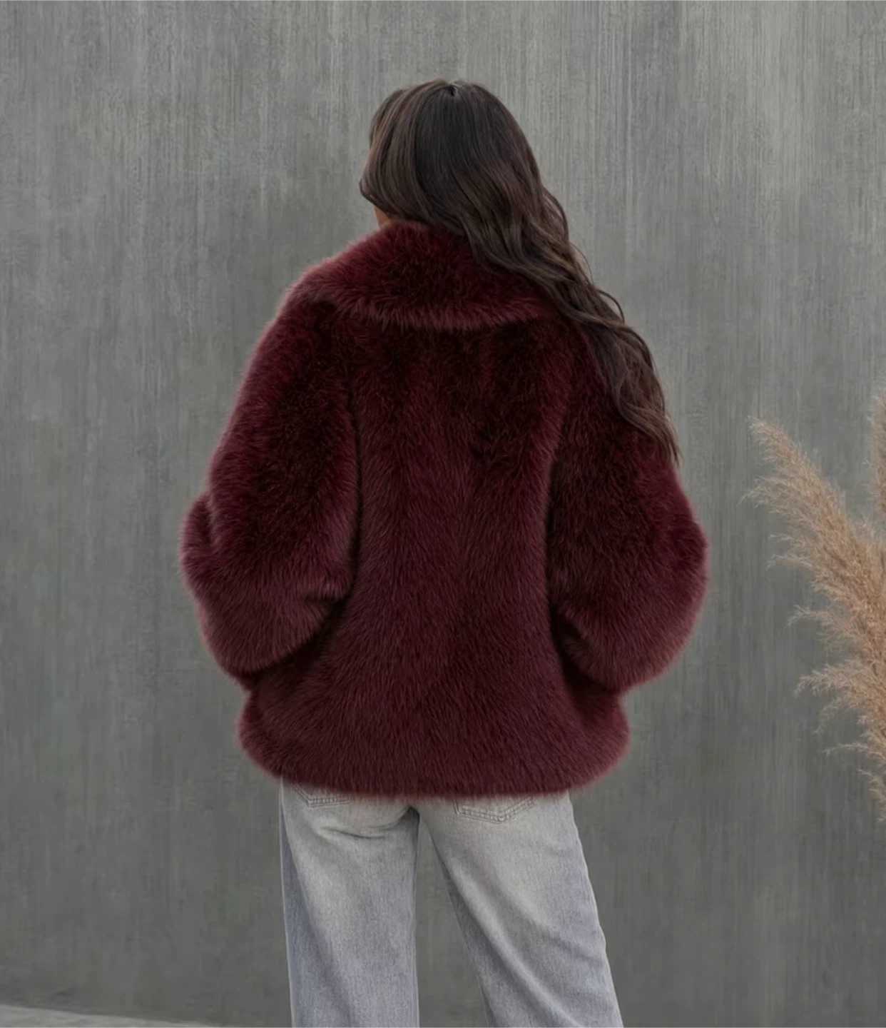 Burgundy Faux Fur Jacket - photo 4