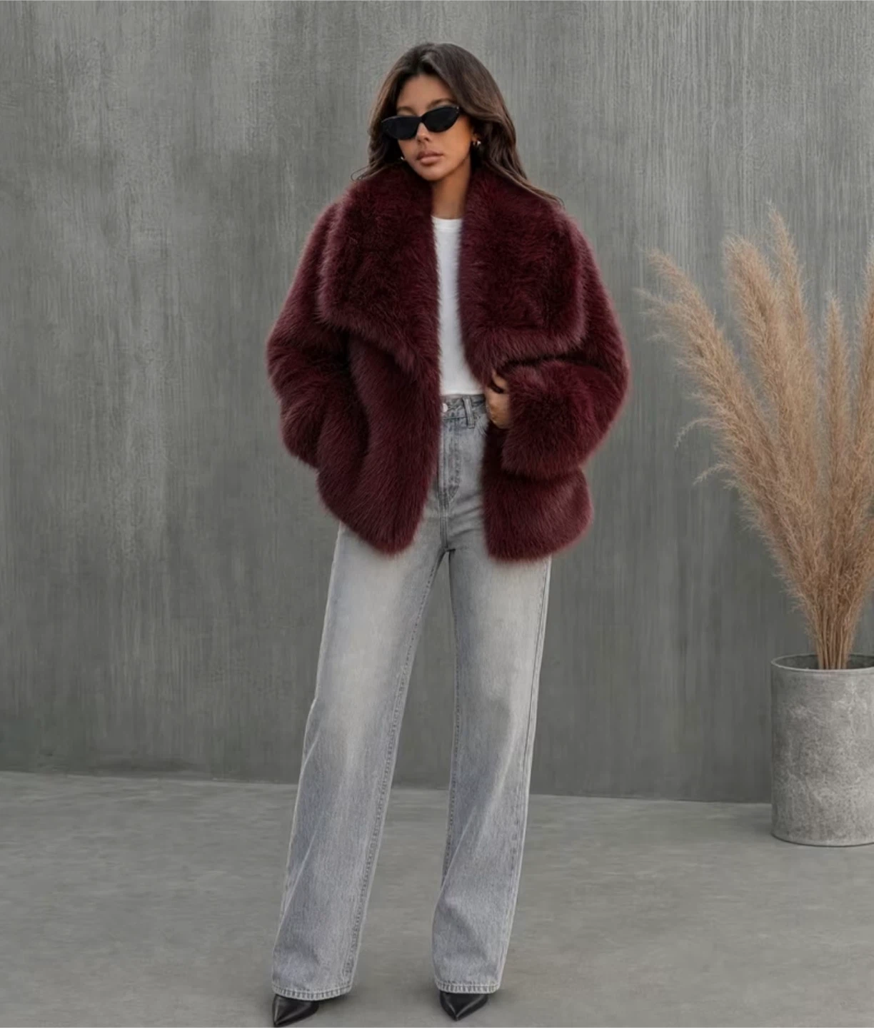 Burgundy Faux Fur Jacket - photo 5