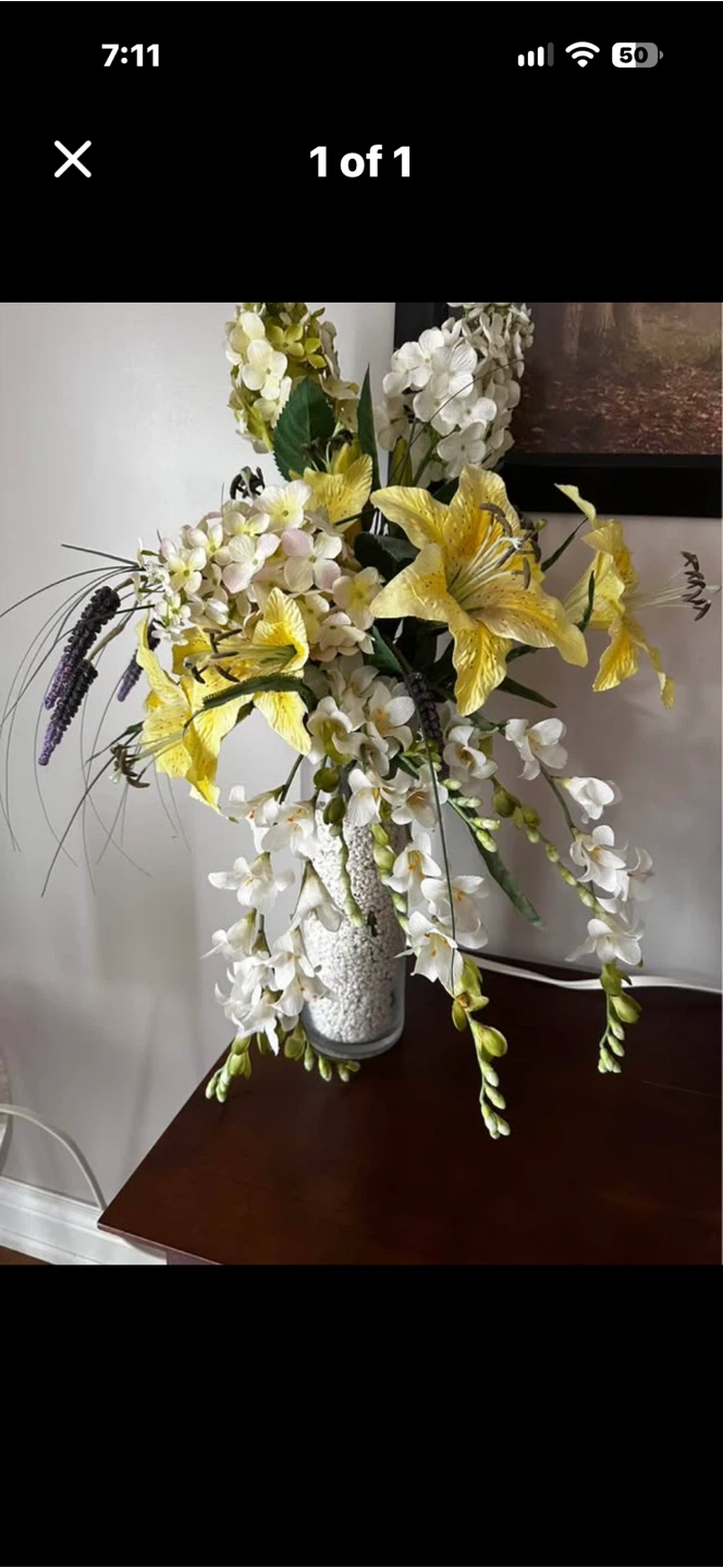 Artificial Floral Arrangement in Glass Vase