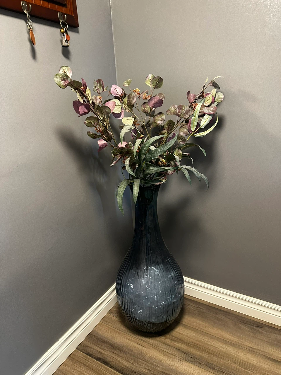 Dark blue glass floor vase