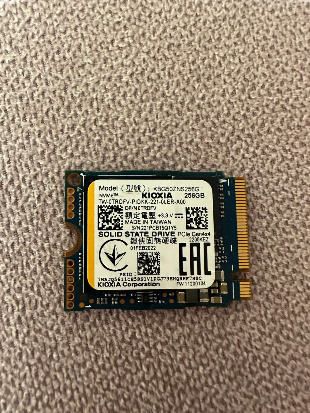 Kioxia 256GB NVMe SSD KBG50ZNS256G