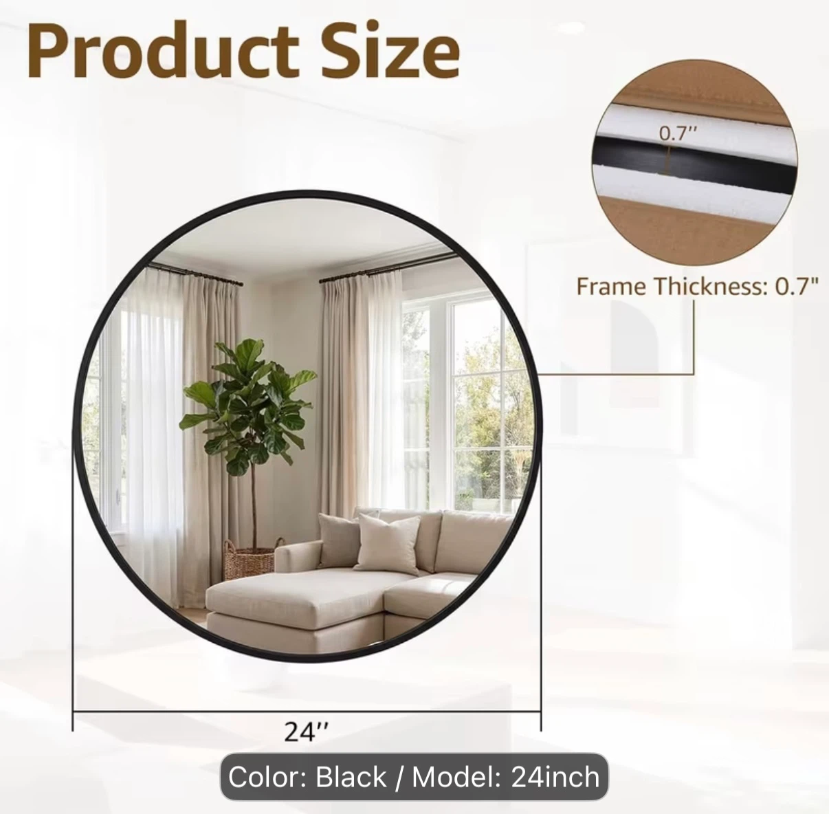 Brand new 24-inch Round Black Wall Mirror - photo 2