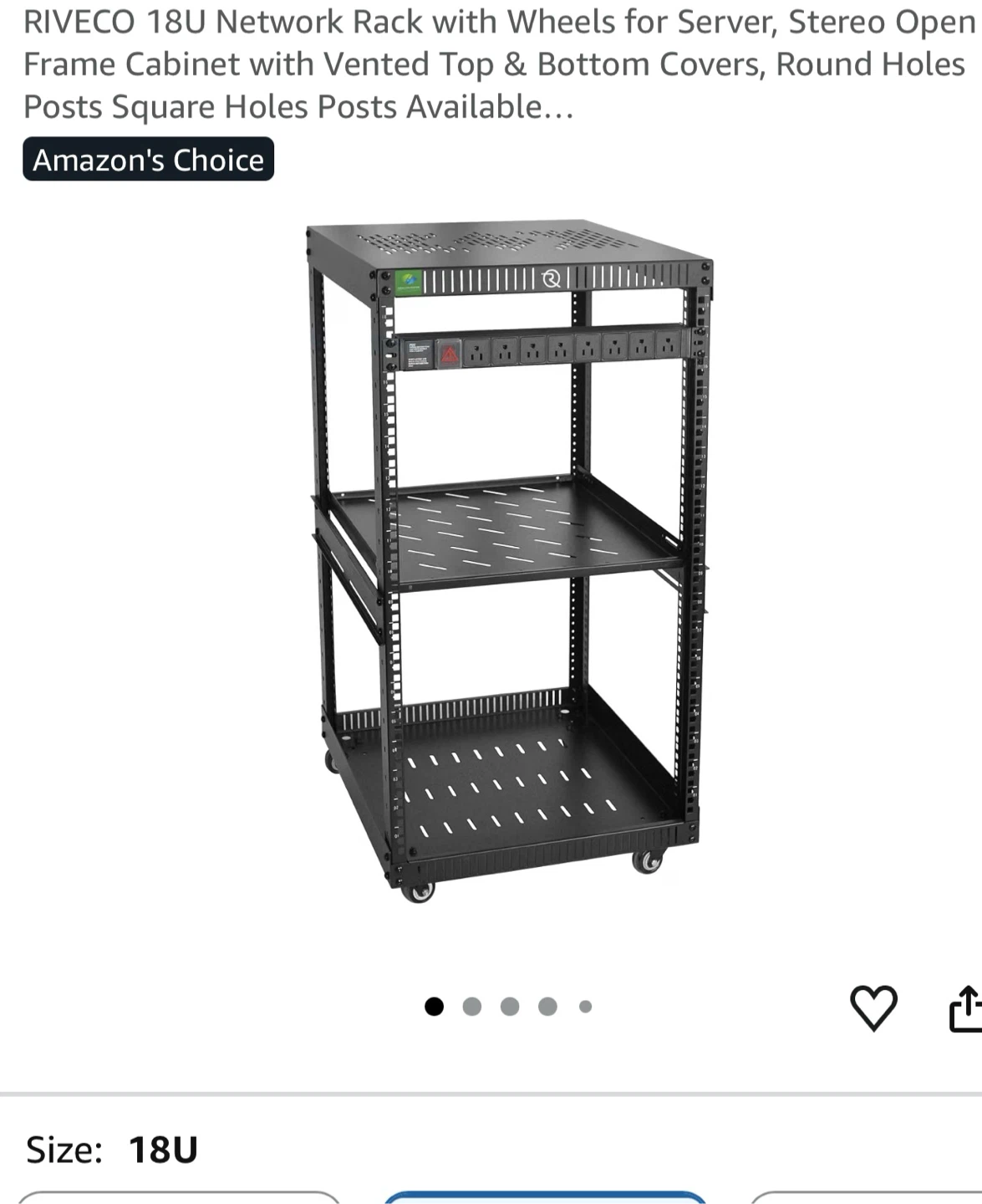 RIVECO 18U Open Frame Network Server Rack