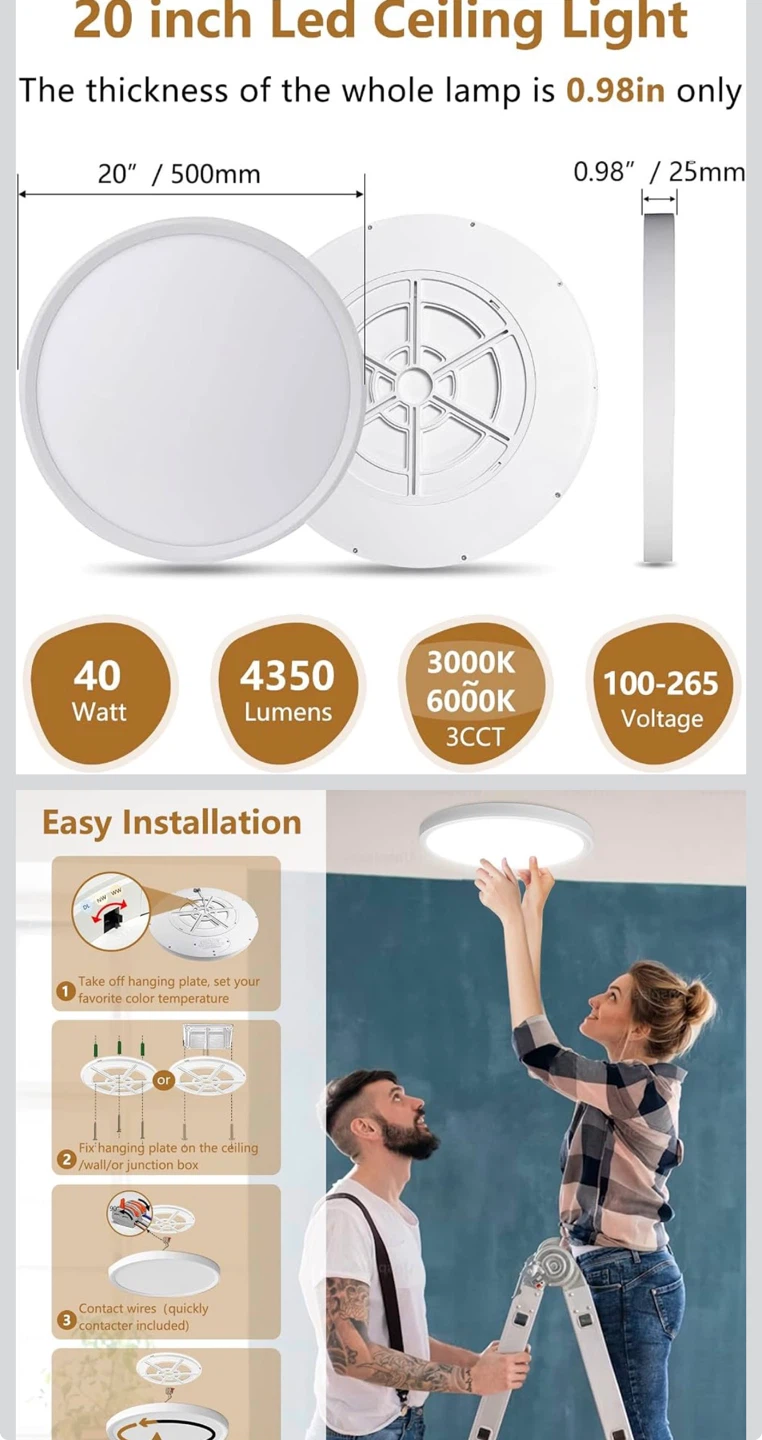 2PK  20-inch LED Flush Mount Ceiling Lights - 2 Pack - photo 4