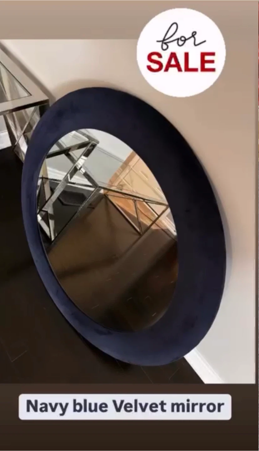 Navy Blue Velvet Round Mirror
