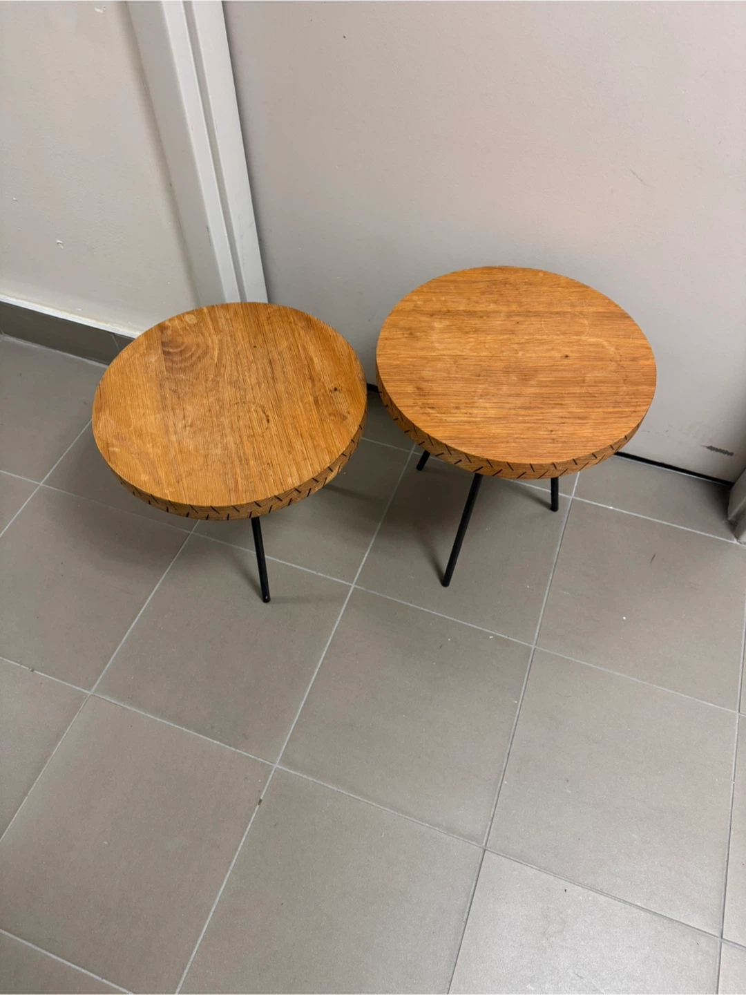 Set of Two Wood and Metal Side Tables