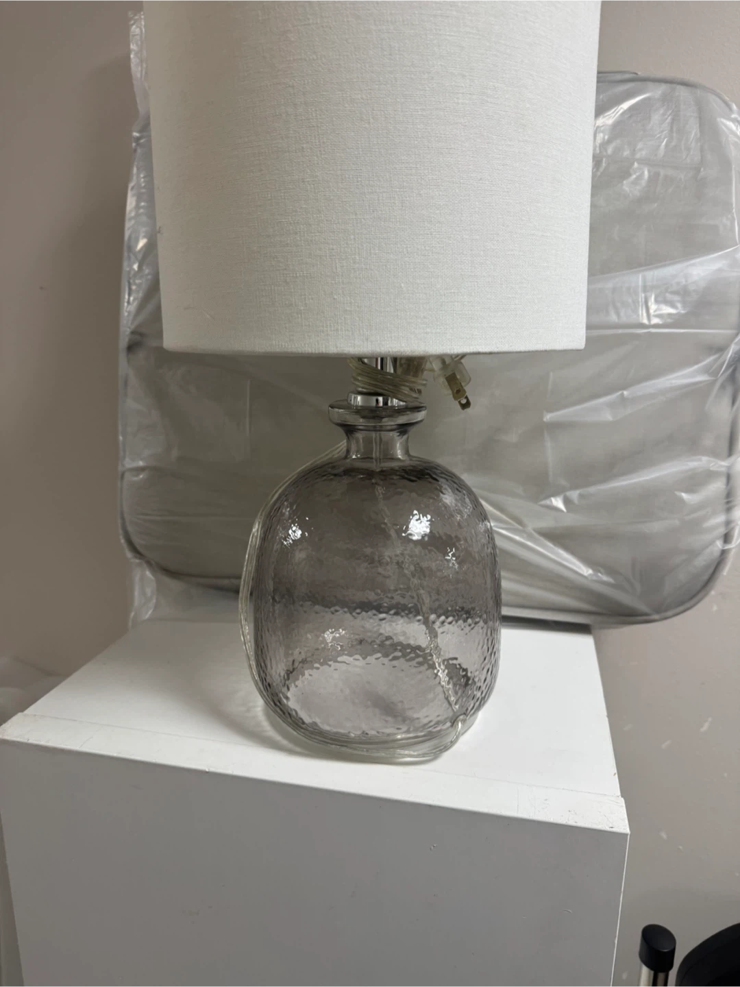 Glass Table Lamp with White Shade