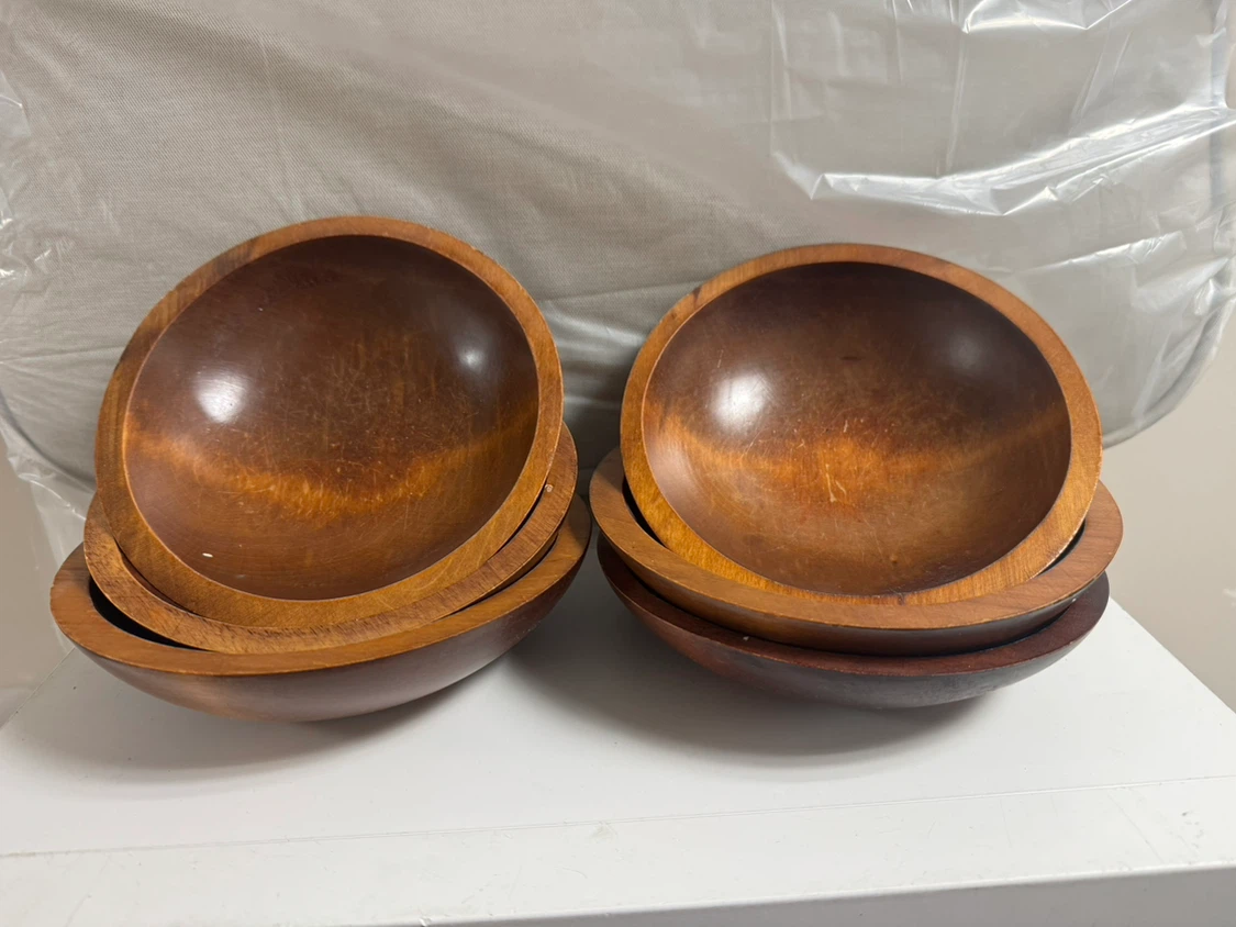 Set of 6 Vintage Wooden Bowls