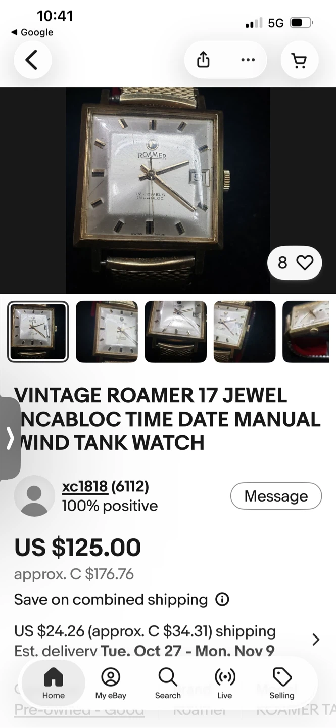 Vintage Roamer 17 Jewel Incabloc Manual Wind Tank Watch - photo 3