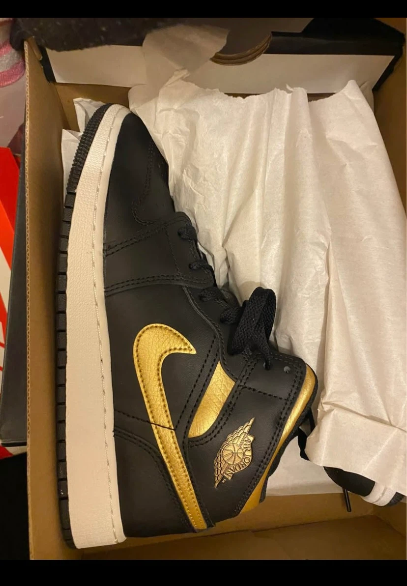 Nike Air Jordan 1 Mid Black and Gold Sneakers