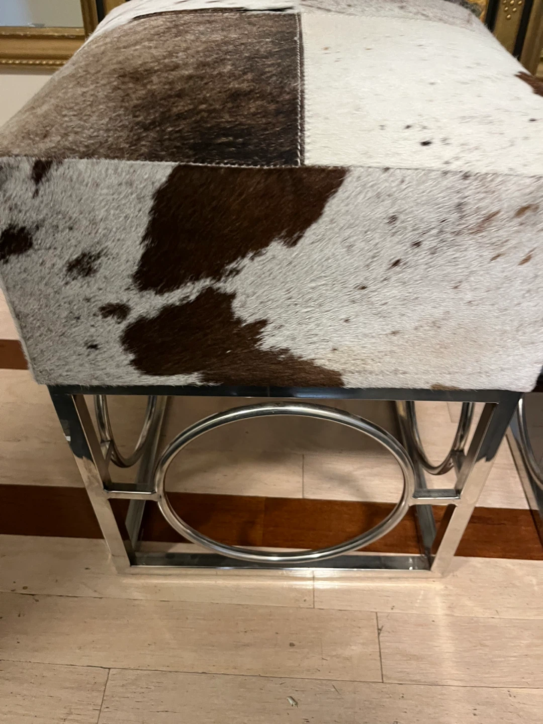 Set of Two Cowhide Stools with Chrome Bases - photo 2