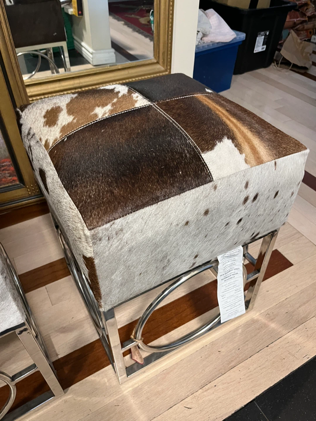 Set of Two Cowhide Stools with Chrome Bases - photo 3