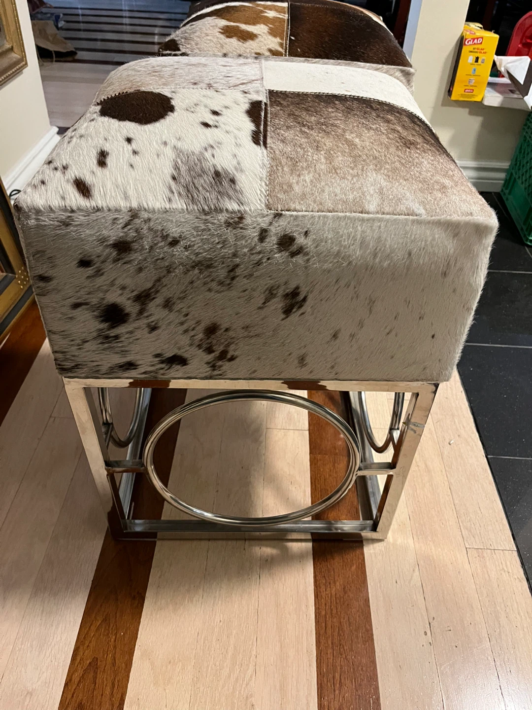 Set of Two Cowhide Stools with Chrome Bases - photo 4