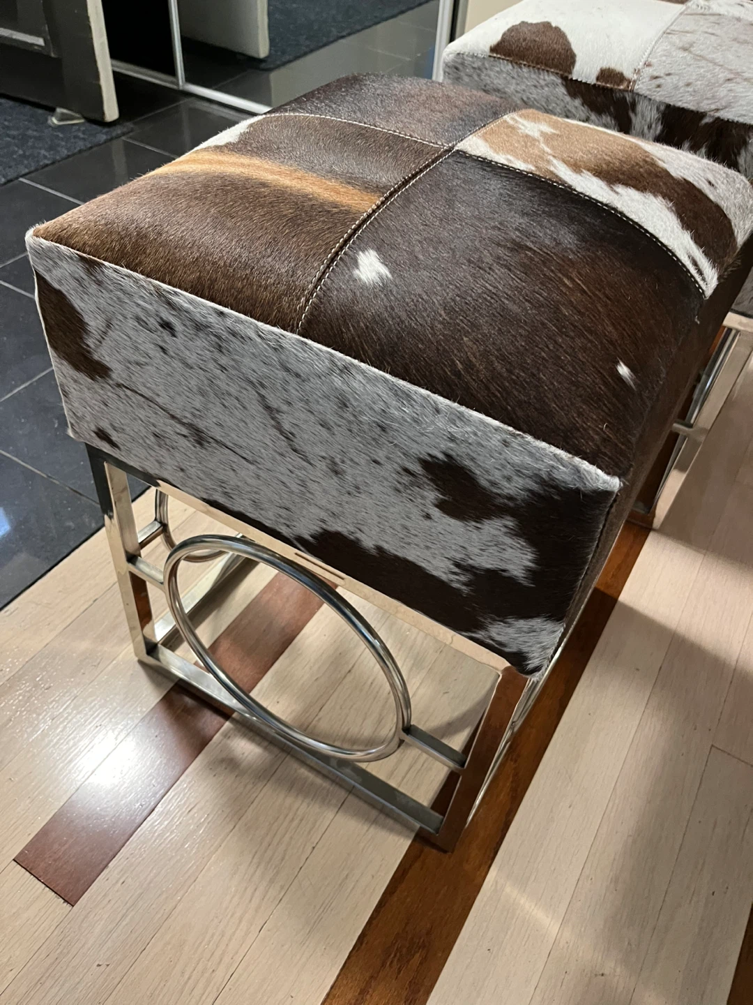 Set of Two Cowhide Stools with Chrome Bases - photo 5