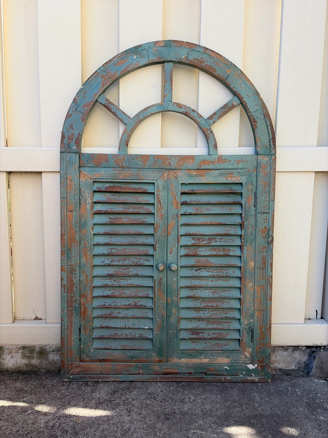 Distressed Teal Arched Window Shutter Shabby Chic Wall Decor