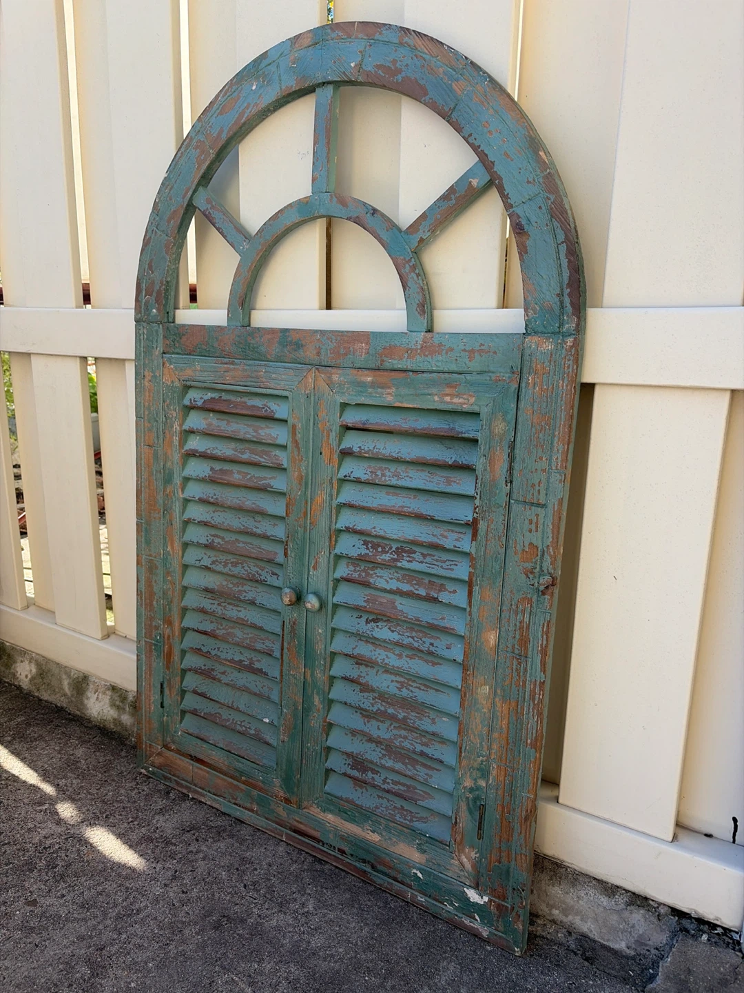 Distressed Teal Arched Window Shutter Shabby Chic Wall Decor - photo 2