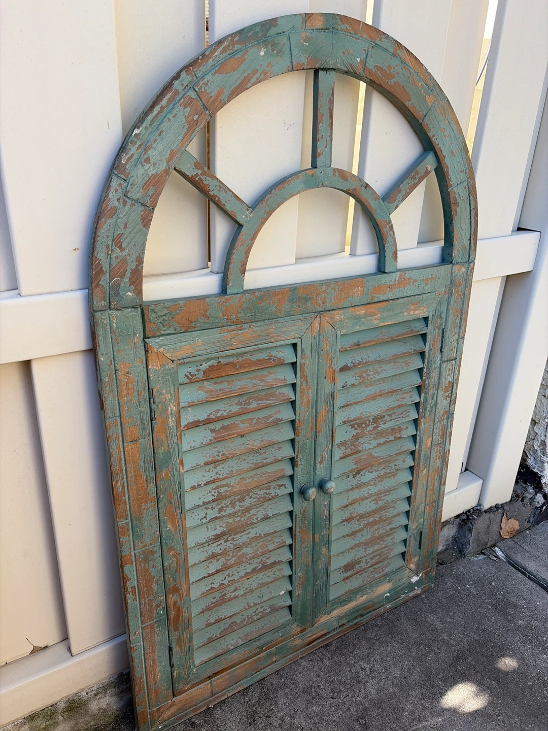 Distressed Teal Arched Window Shutter Shabby Chic Wall Decor - photo 3