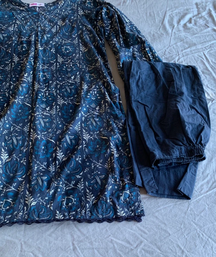 Blue Floral Kurta and Trouser Set - photo 2