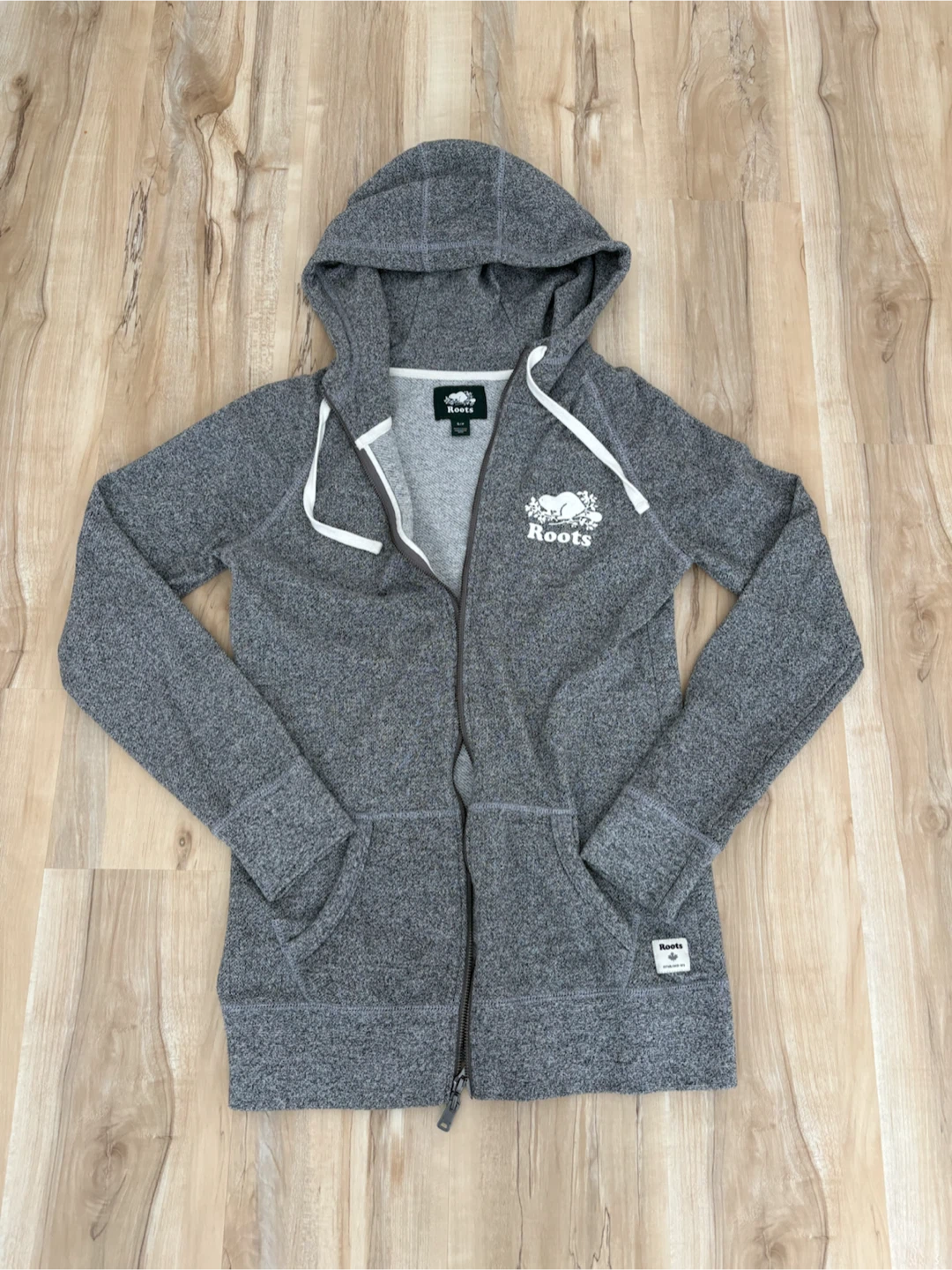 Roots Salt and Pepper Extra Long Grey Zip-Up Hoodie