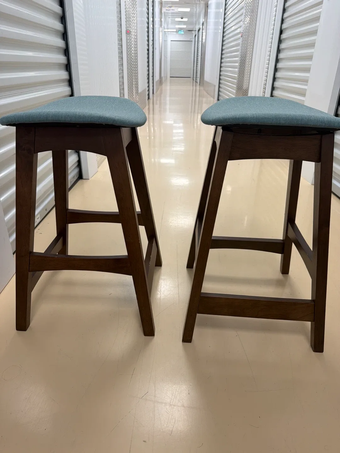 Set of Two Blue Fabric Bar Stools