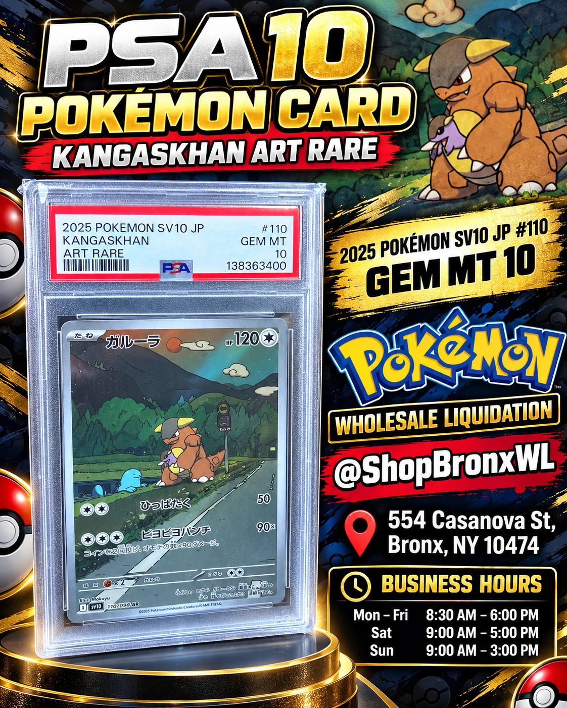 PSA 10 Kangaskhan Art Rare Pokemon Card