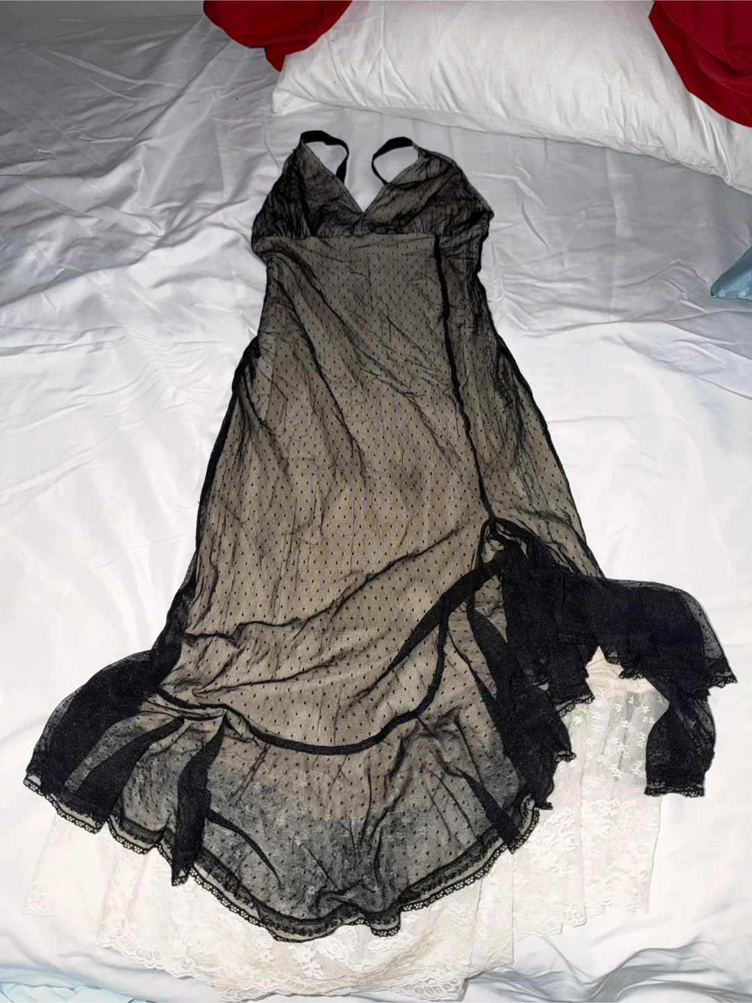 Black Pointelle Mesh Slip Dress