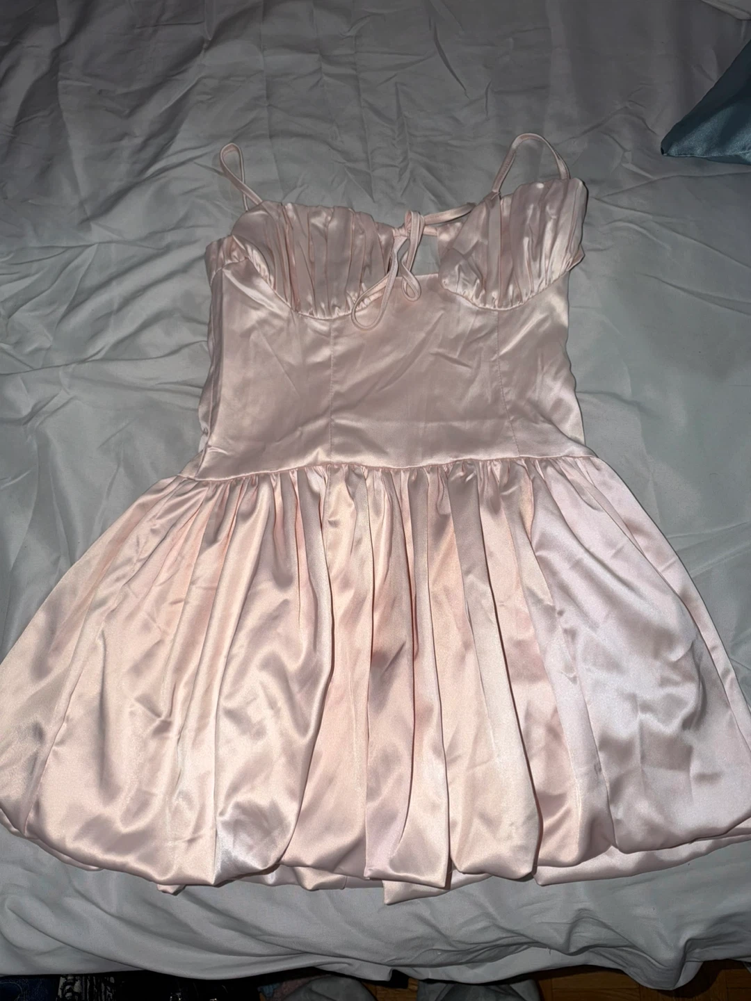Light Pink Satin Bubble Mini Dress