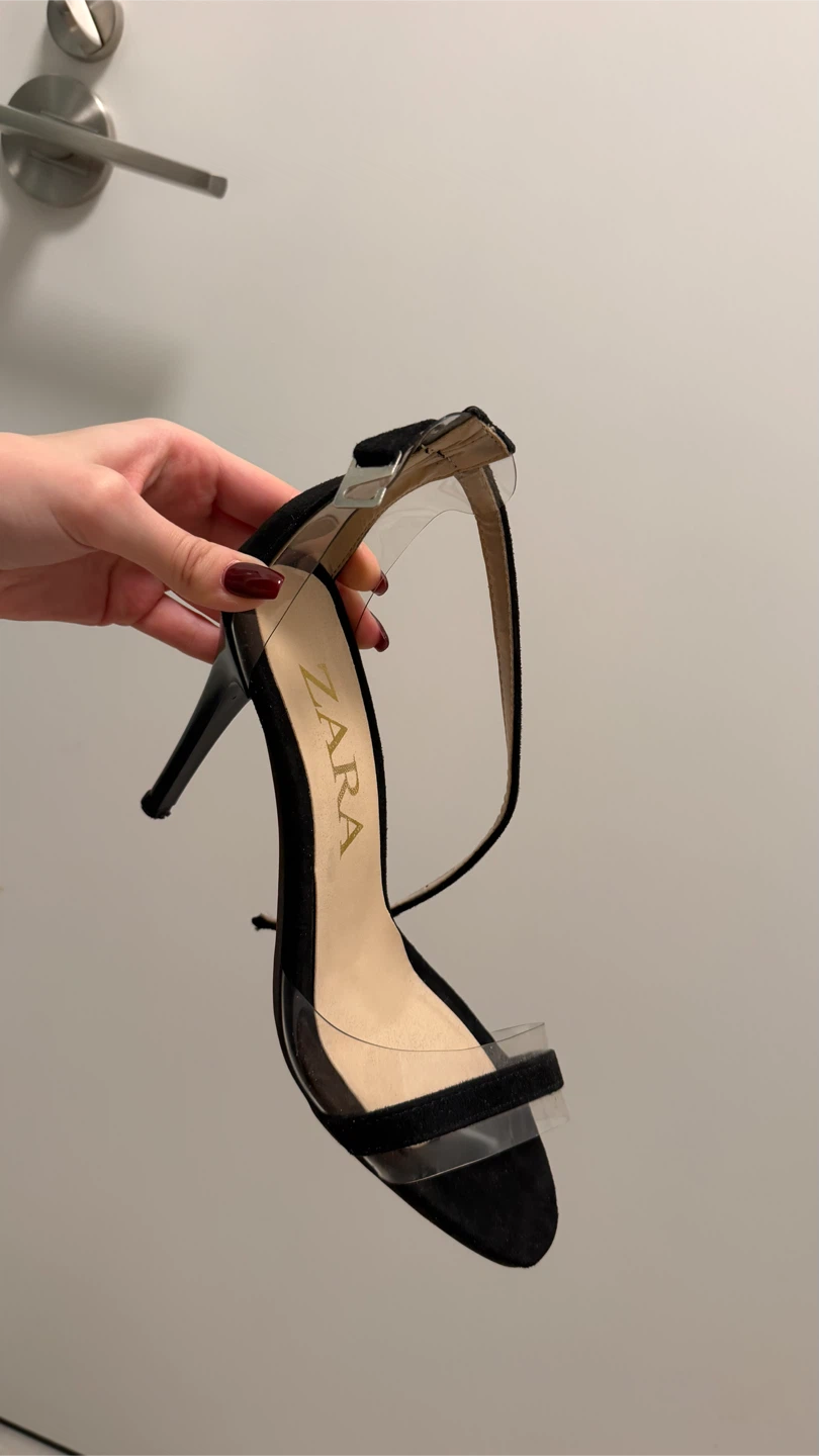Zara black stiletto heels with clear straps