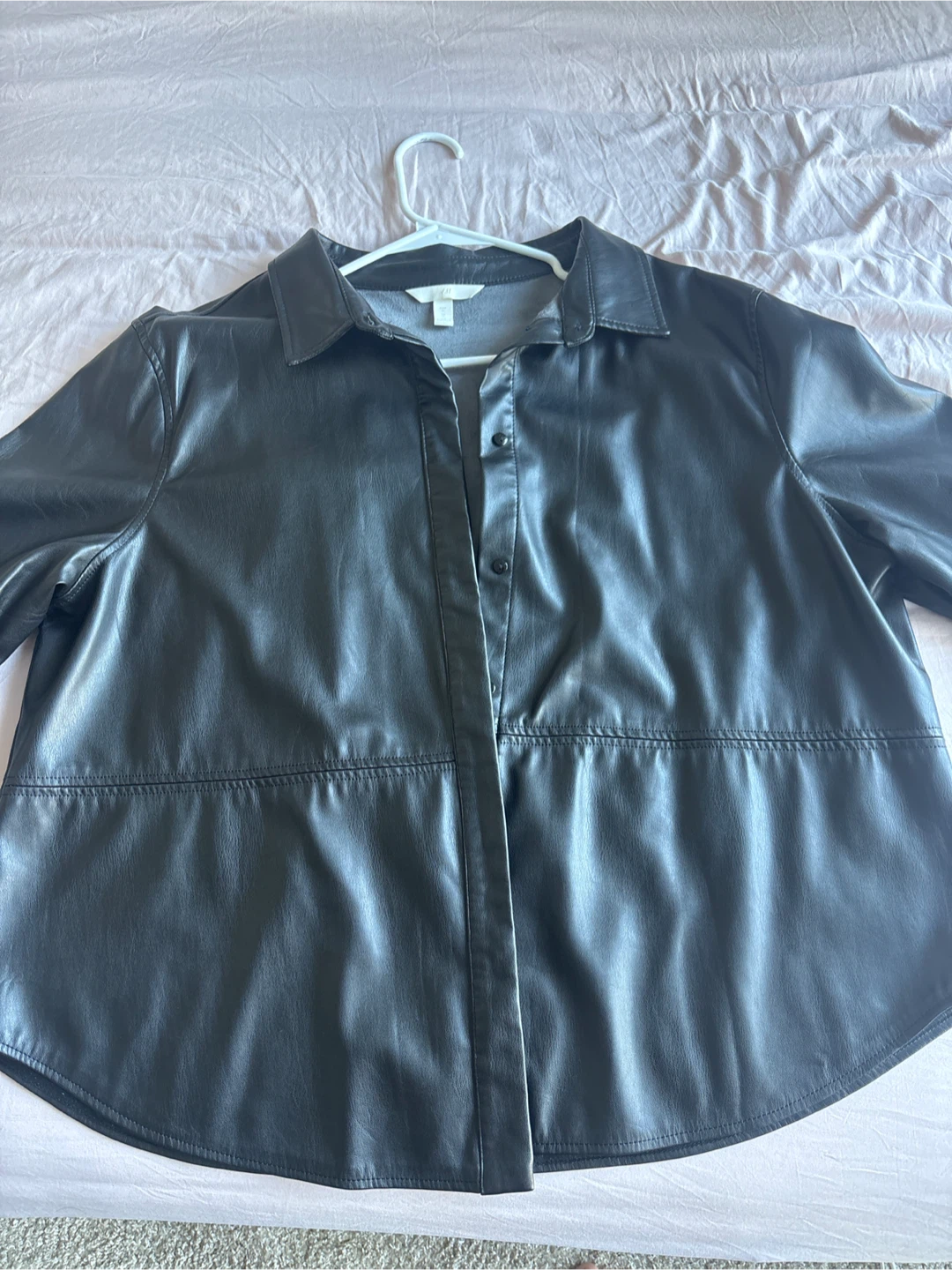 H&M Black Faux Leather Shirt Jacket - XL