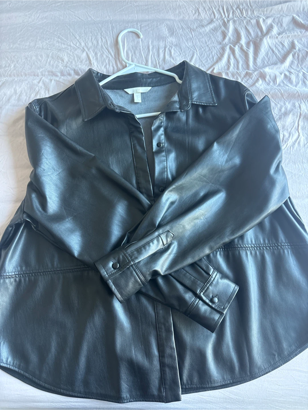 H&M Black Faux Leather Shirt Jacket - XL - photo 3