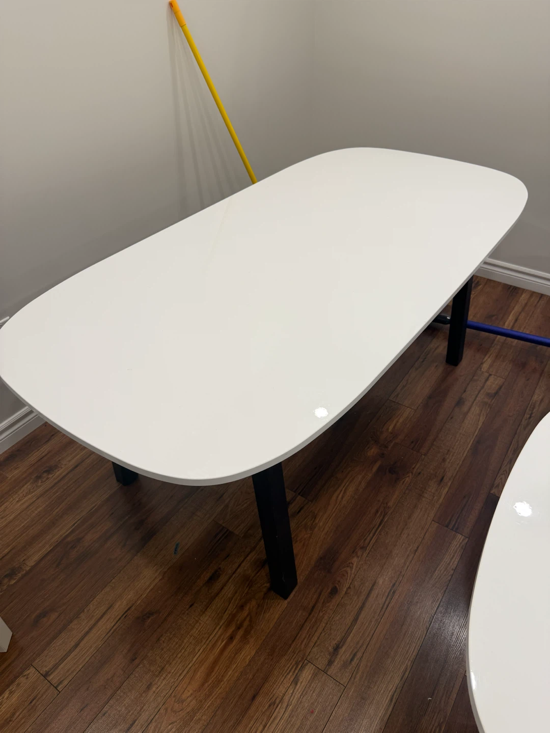 IKEA White High-Gloss Dining Table with Black Legs