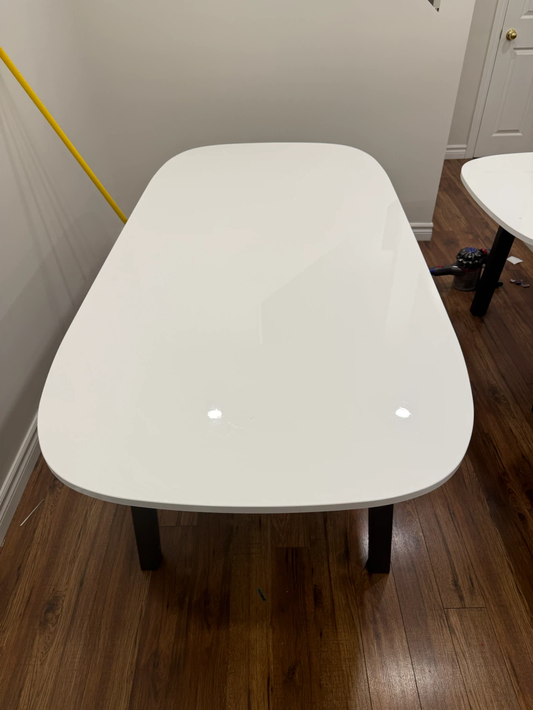 IKEA White High-Gloss Dining Table with Black Legs - photo 2